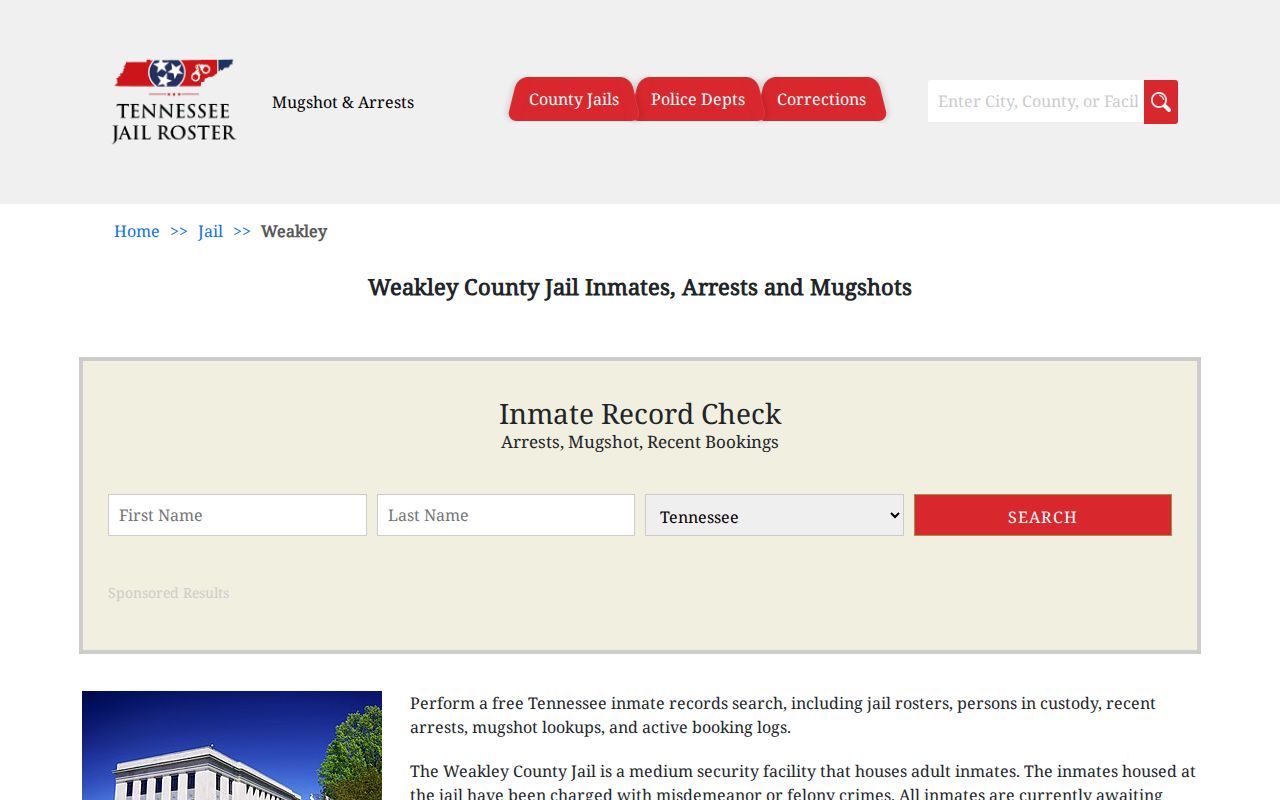 Outside Weakley County arrest roster search
