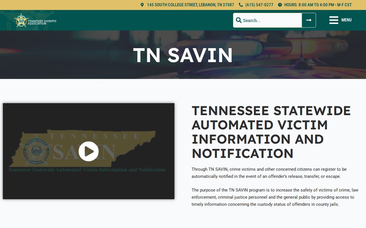 Tennessee SAVIN Weakley County custody alert information