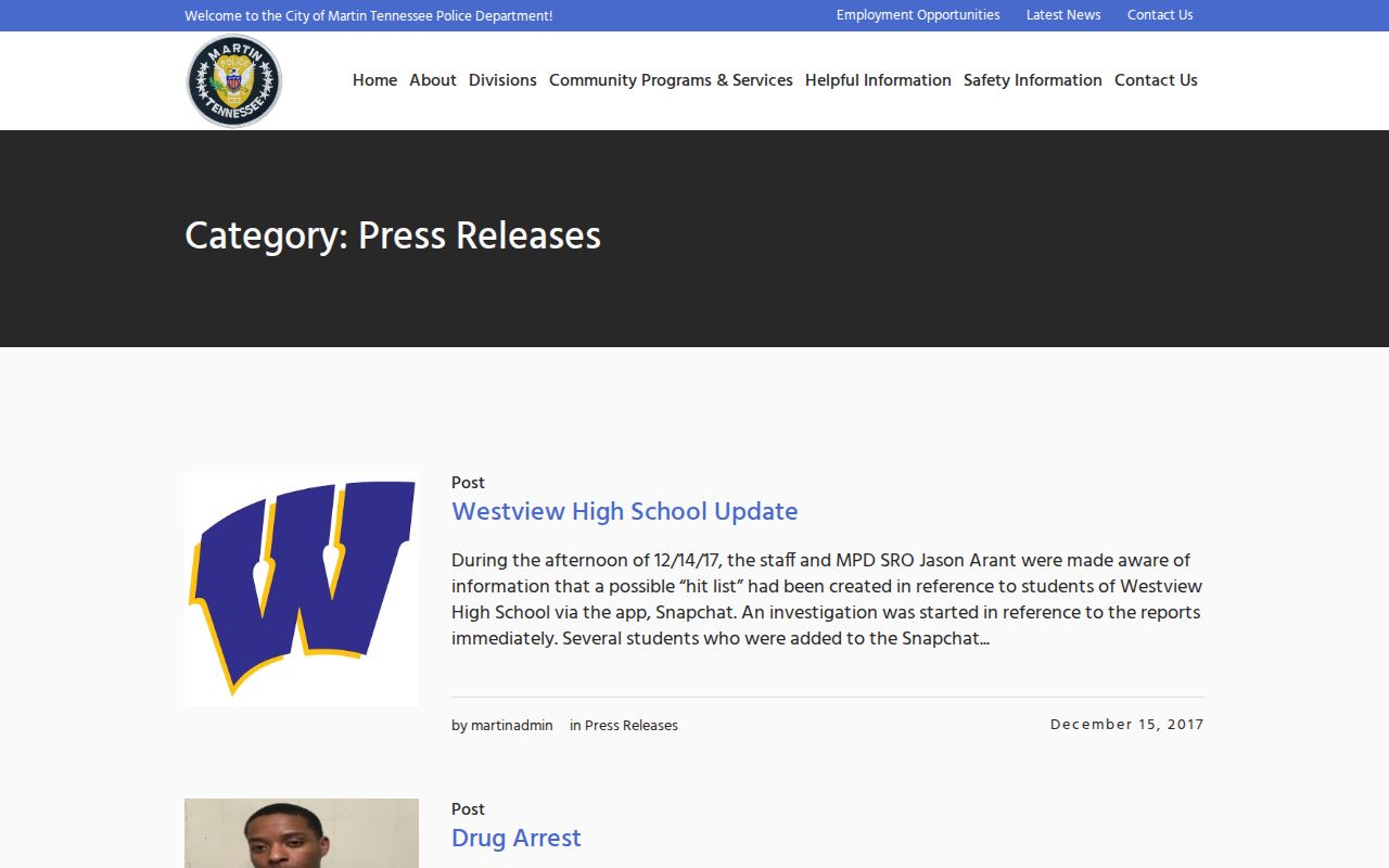 Martin Police recent arrest press release archive